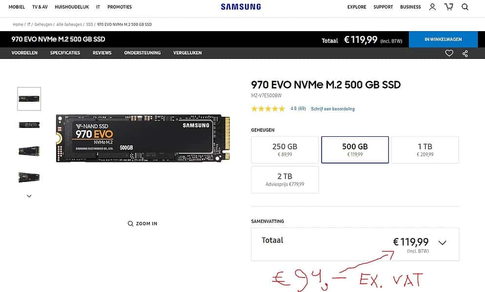 Samsung 970 EVO NVMe M.2 500GB
