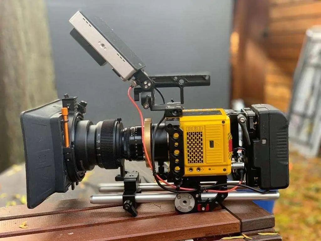 Aivascope 1.5X Anamorphic Adapter on a Red Komodo camera Gafpa Gear